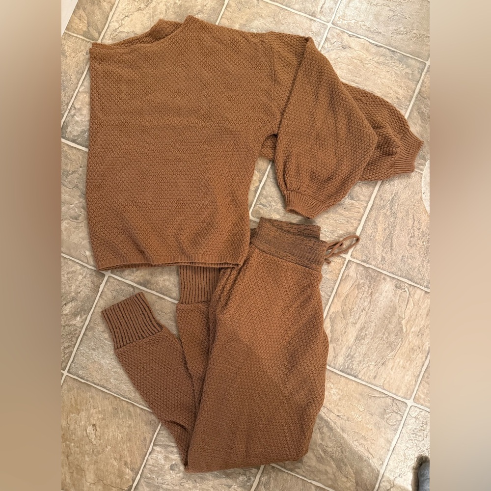 Nasty Gal Brown Knit Sweater and Pants Set